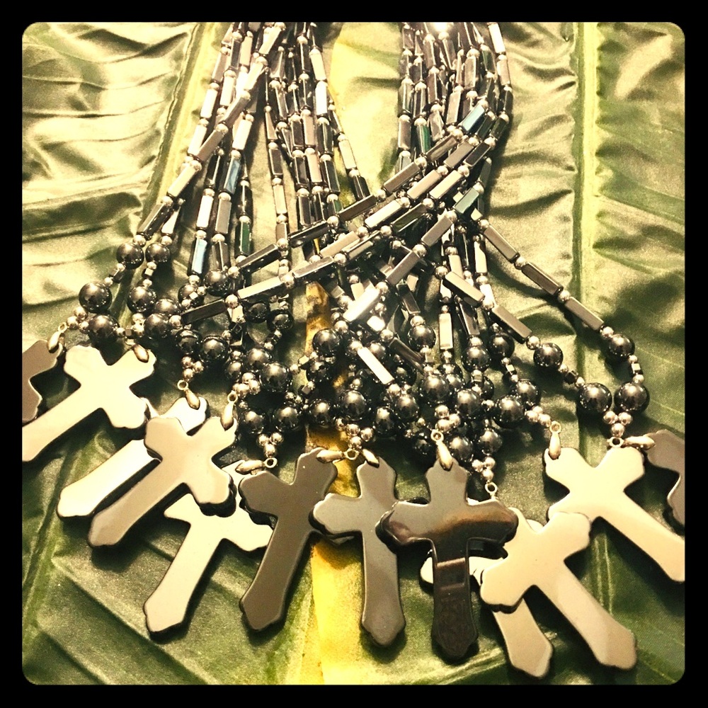 Hematite Cross Necklace w-Thick chain